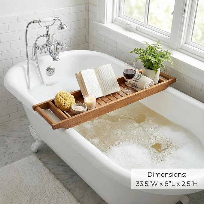 Bare Decor Vaske Natural Teak Wood Bathtub Caddy, 33" Wide