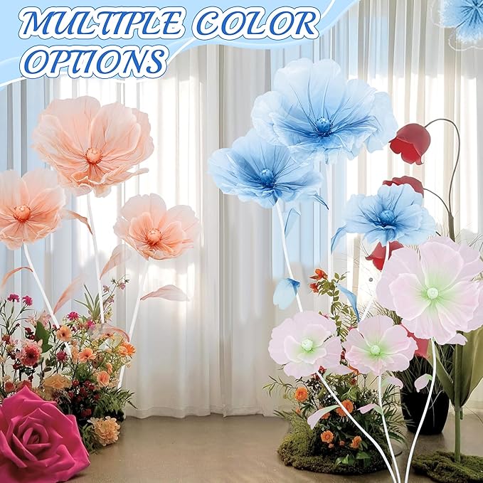 Giant Flowers for Decoration with Stand 5.57FT Blue Large Fake Flowers Big Faux Silk Floral for Outdoor Party Ceremony Reception Photography Props Mall Display