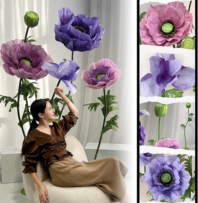 Giant Artificial Flower for Decoration, 9 Pcs/Set Artificial Flower for Wedding Birthday Christmas Purple Party Banquet Backdrop Decor Photography Props, Shop Window Display