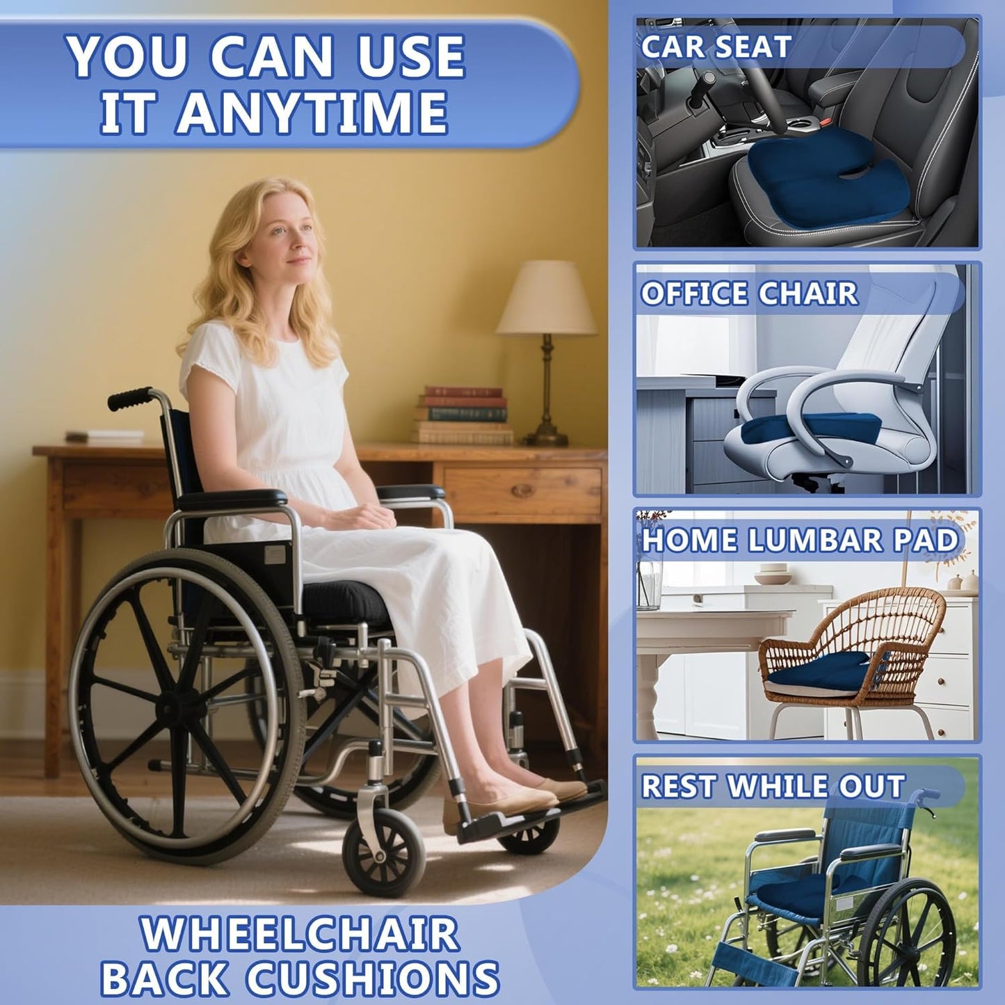 Spring Season Wheelchair Seat Cushion - Ergonomic Memory Foam for Pressure Relief | Cool Fabric, Non-Slip Bottom