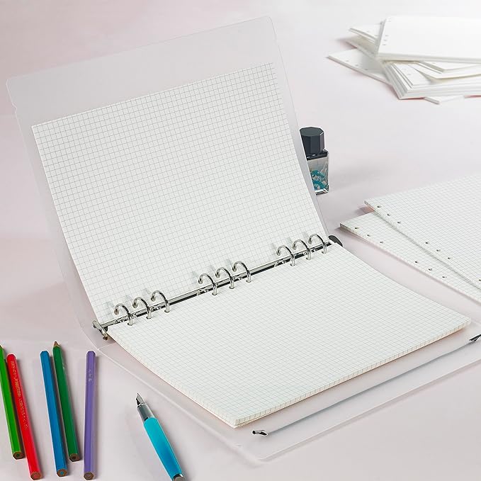 90 Sheets Planner Refill Paper, 255x180mm, 5mm Squared Inserts Paper B5 9 Holes Binder Grid Notepaper for Filofax Bullet Journals Diary