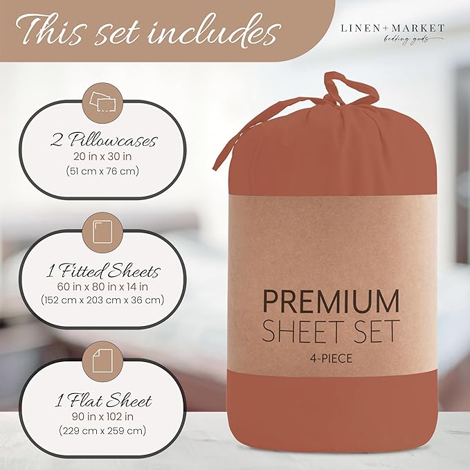 Linen Market Bed Sheets for King Size Bed (Clay) - Sleep Better Than Ever with These Soft and Cooling King Sheets - Deep Pocket Fits 16" Thick Beds - 4 Piece King Sheet Set