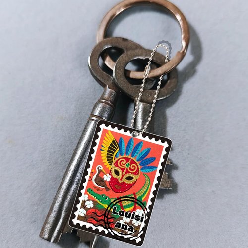 Louisiana Souvenirs Keychain - Fashion Forever Stamps Design with Key Ring - Unique Decorative Gift