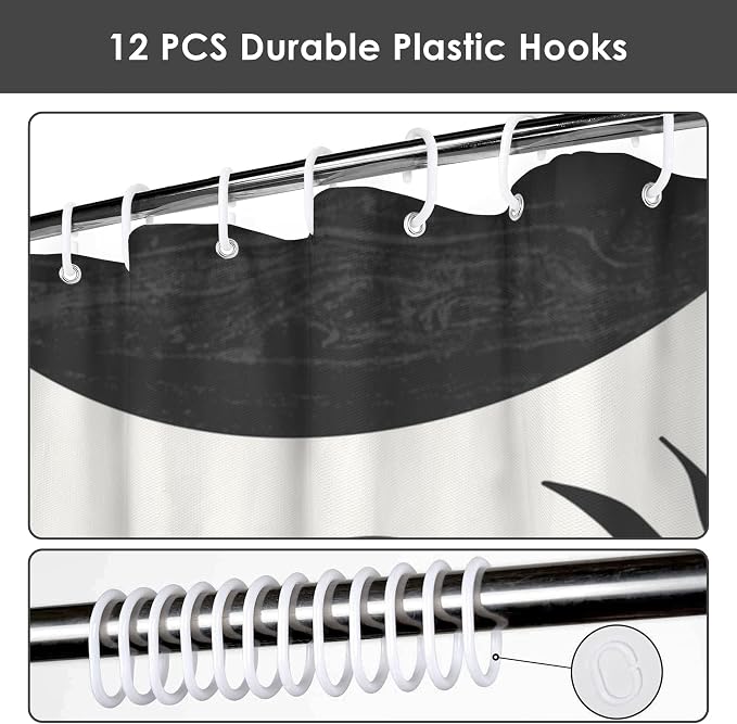 Mid Century Abstract Boho Aesthetic Shower Curtain Set, Green Nature Leaf Sun Modern Minimalist Home Bathroom Curtain Decor with 12 Hooks 72 Inch Wide * 72 Inch High
