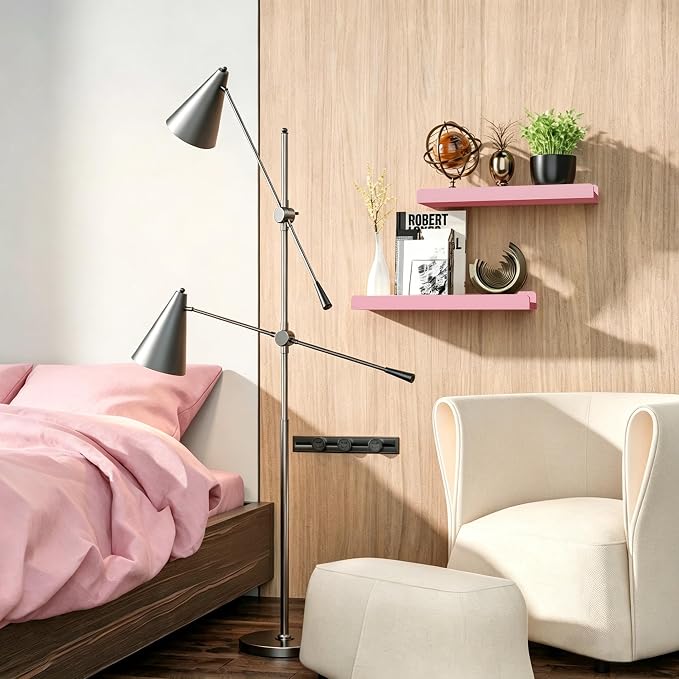 Love-KANKEI Floating Shelves Wall Mounted Set of 2, 17 Inch Rustic Wood Wall Shelves for Storage, Bedroom Living Room Bathroom Kitchen Office and More Pink