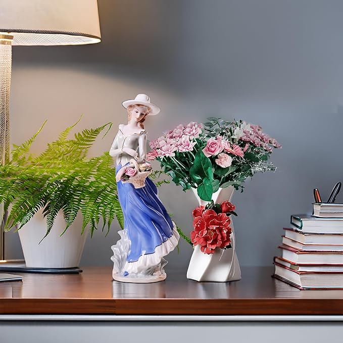 MTME Porcelain Figurine, Lady with Flowers, Memorabilia, Wedding Gifts, Statue Home Decor (Anniversary)