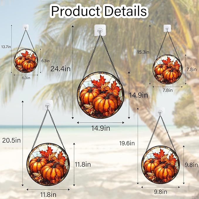 Stained Glass Window Hanging, Pumpkin Maple Leaf Suncatcher for Doors Home Sun Catchers Decoration and Christmas, Mother's Day Birthday Gifts for Women, Men, and Mom 15x15 in