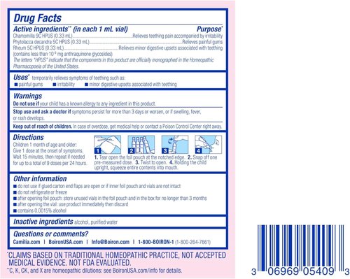 Boiron Camilia Teething Drops - Day & Night Relief for Painful Gums in Babies | 30 Count