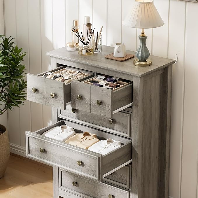 LGHM Dressers for Bedroom with 6 Drawers, 6 Drawer Dresser with Textured Borders, Chest of Drawers Closet Organizers and Storage Clothes - 6" Deep Drawer for Bedroom, Living Room,Gray