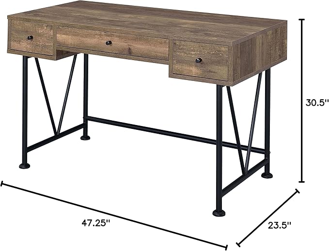Coaster Furniture Analiese Farmhouse 3 Drawer Home Office Writing Desk Black Metal Base Rustic Oak Brown 802541