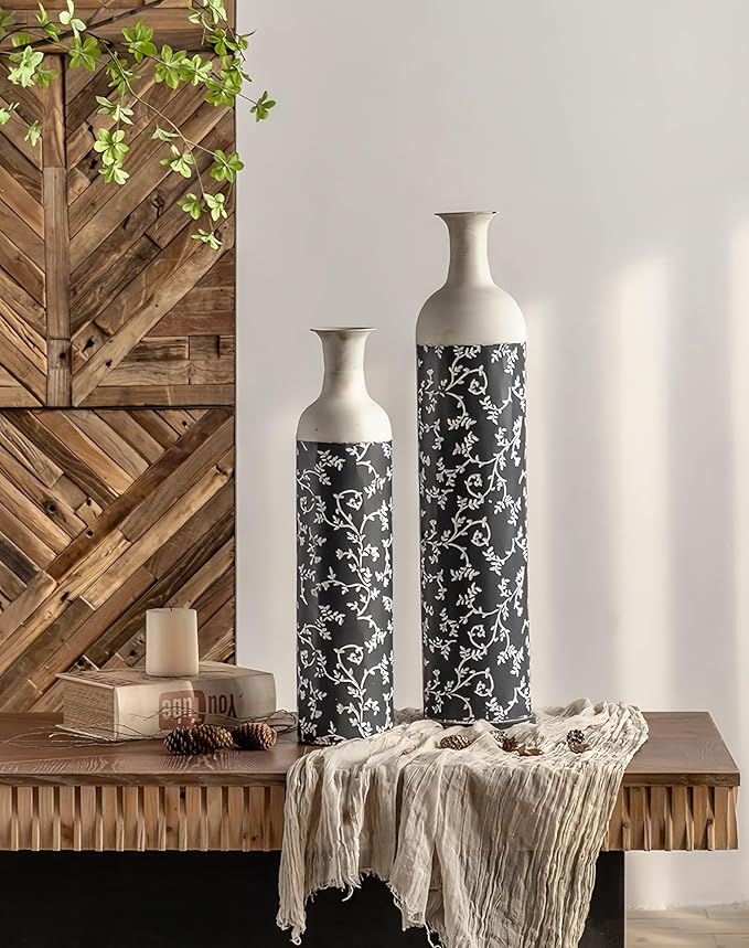 Decorative Rustic Iron Vase,23 inches 28 inches 30 inches Tall Large Metal Floor Vase,Farmhouse Vintage Floweral Vase for Living Room Home Decoration (Blue 1)