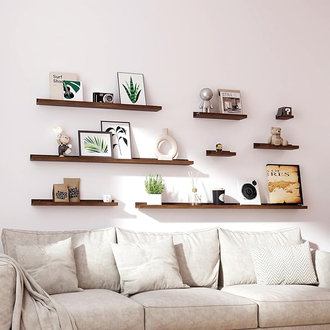 Floating Shelves for Wall Decor, Long Wall Mounted Storage Shelf for Bedroom, Living Room, Bathroom, Kitchen, Nursery, Display Picture Ledge Shelf with Lip Set of 2-56 Inches, Walnut