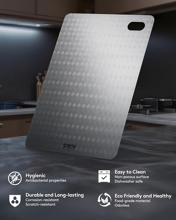 Titanium Cutting Board, 100% Pure Titanium Cutting Boards for Kitchen, Non Toxic Food-Grade Chopping Board, Hygienic, Dishwasher Safe, Chessboard Pattern Cutting Board 13”L*10”W