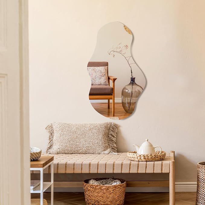 PERFNIQUE Irregular Wall Mirror Asymmetrical Mirror, 34''x20.5'' Decorative Modern Mirrors for Bathroom Bedroom Living Room Entryway, Cloud Frameless Mirror, Wall Mounted (34''x20.5'', Cloud)