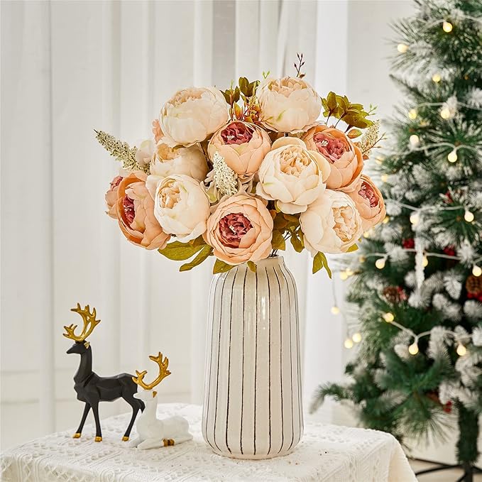 Fule 2 Pack Large Artificial Peony Silk Flower Bouquets Arrangement Wedding Centerpieces (Light Pink)
