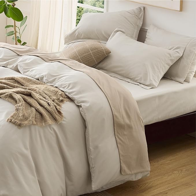 Bedsure Duvet Cover with Fitted Sheet King - 6 Pieces, Deep Pocket, Hotel Luxury Soft Double Brushed Bedding Set, 1 Duvet Cover, 1 Fitted Sheet, 2 Pillow Shams, 2 Pillowcases, NO Comforter, Linen