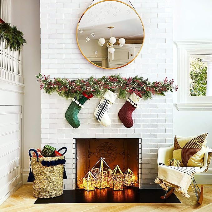 DearHouse 7FT Red Berry Christmas Garland with Pine Cone Garland Artificail Garland Indoor Outdoor Garden Gate Home Decoration for Winter Holiday New Year Decor