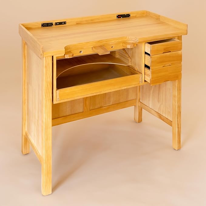 Noble Fine Wood Smart Jewelers Bench - Wooden Workbench with Drawers, Solid Wood Top, Power Outlets and USB Ports for Jewelry Making