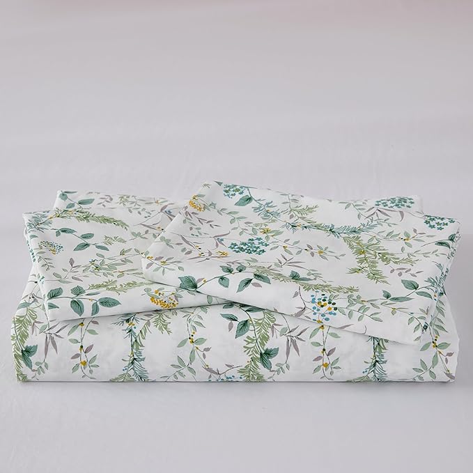 100% Cotton Duvet Cover Sets Queen Size Reversible Green Garden Bedding Sets Duvet Cover Super Soft Comforter Cover with Zipper Closure, Lightweight, Breathable