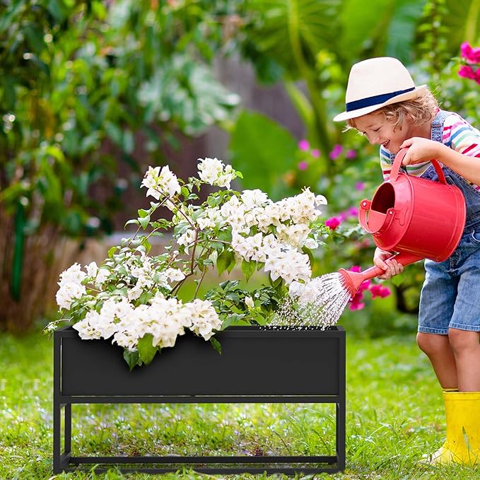 Cocoyard Elevated Planter Box - Durable Raised Garen Bed with Drainage Holes for Tall Plants, Herbs, and Flowers - Indoor or Outdoor Rectangular Planter. Modern Décor (Black, 28.75" L x 14" H)