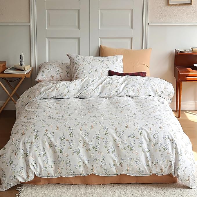 HighBuy Grey Comforter Set Twin XL Size Boho Style with Blue Flower Botanical Bedding Comforter for Cute Cottage Bedding Collection All Season,Decorative Elegant Cozy Cooling Comforter