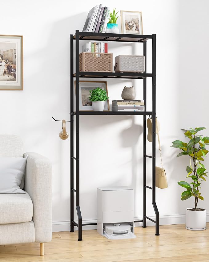 Kitsure Over The Toilet Storage Cabinet, Sturdy Bathroom Organizer, Easy Assembly, 3-Tier Shelf (61" H), Space Saving Storage for Small Bathroom, Heavy Duty Metal Frame, Brown & Black