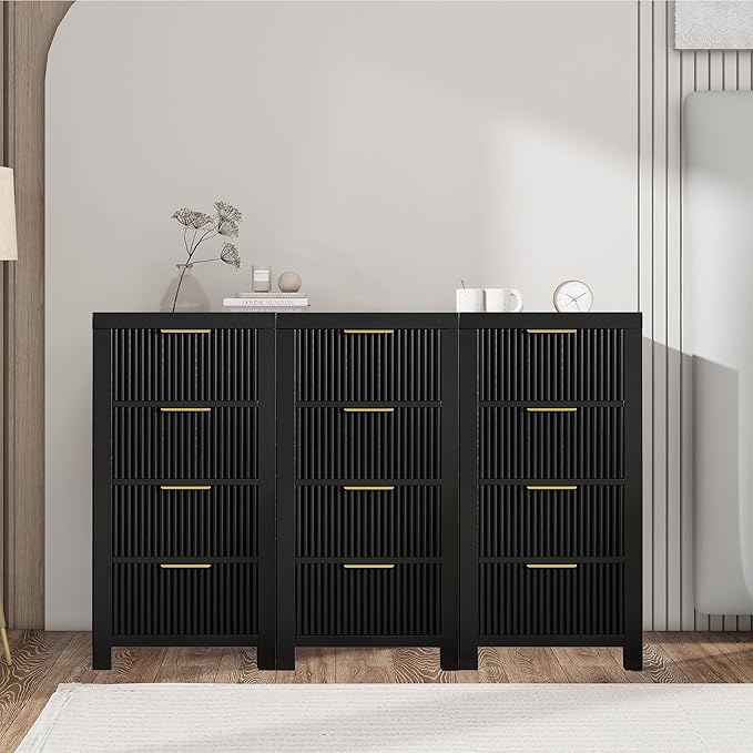 Modern Solid Wood Chest of Drawers, Multifunctional Large-Capacity Storage Drawer Cabinet, Dresser Organizer with Metal Handle, for Hallway, Entryway, Black X3