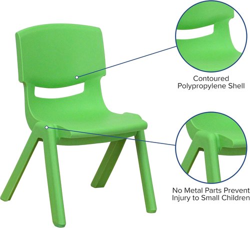 Emma + Oliver Stackable Preschool Chairs - 4 Pack Green Plastic Design, 10.5" H Seat