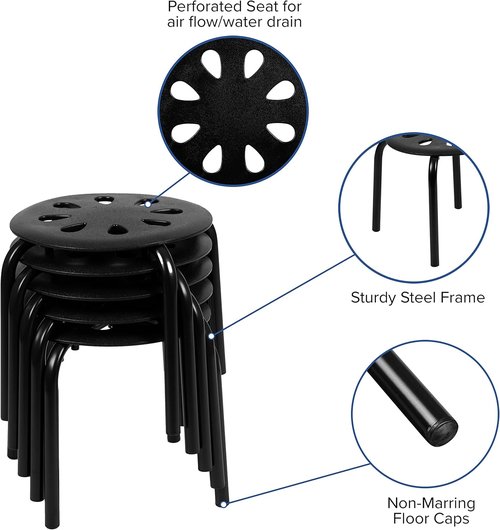 EMMA + OLIVER Plastic Nesting Stack Stools - Versatile Classroom/Home Use, 11.5" Height, Black (5 Pack)