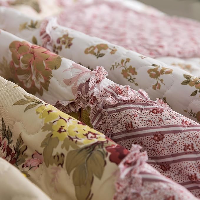 HoneiLife Queen Quilt Bedding Sets - Floral Quilt Bedding Sets 3-Piece 90x96, Lightweight Bedspreads Patchwork Coverlet Rustic Bedding Set All Season Quilts