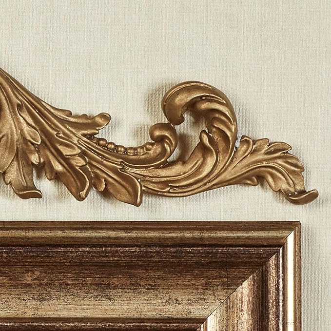 Salvatar Wall Art Topper | Wide Picture Design | Antique Aged Gold Metallic Finish | Openwork Acanthus Leaf Scrolls with Ornate Fleur De Lis | Hang Alone or Above Artwork or Framed Family Photographs