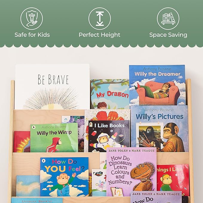 Kids Bookshelf for Toddlers and Babies, Wooden Montessori Bookshelf for Kids Room, Baby Book Shelf with Storage for Nursery, Classroom, Playroom
