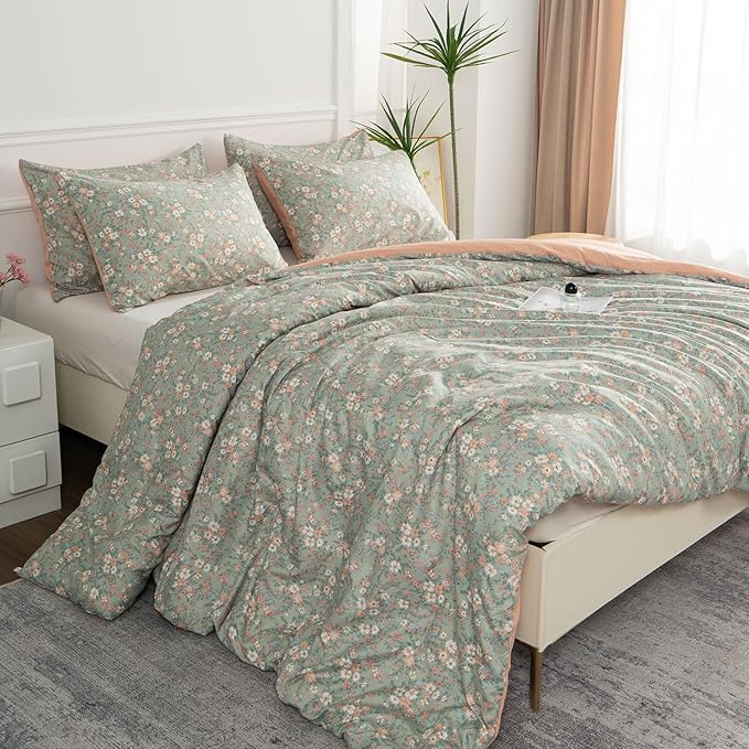 Floral Comforter Set King 3 Pieces Soft Chic Garden Style Vintage Print Lightweight Botanical Flower Comforter Set for All Seasons 1 Comforter and 2 Pillowcases (Floral, King)