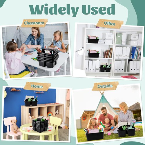 Skiennix 6-Pack Classroom Caddy - Portable Plastic Organizer with 3 Compartments for School Supplies | Black