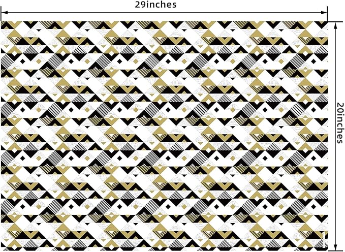 PlandRichW Wrapping Paper Folded Black White and Gold Matte Design Stars, Stripes, Ripples, Plaids for Birthdays, Christmas, Graduations, Weddings, Father's Day 4 Styles 20" X 29" 12 Sheets