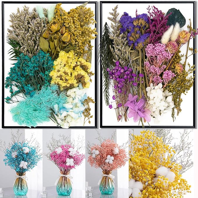 Vignee Real Dried Pressed Leaf Flowers-Multiple Colorful Pressed Flowers Daisies for Craft Resin Jewelry Making Art Craft DIY(Blue & Purple)