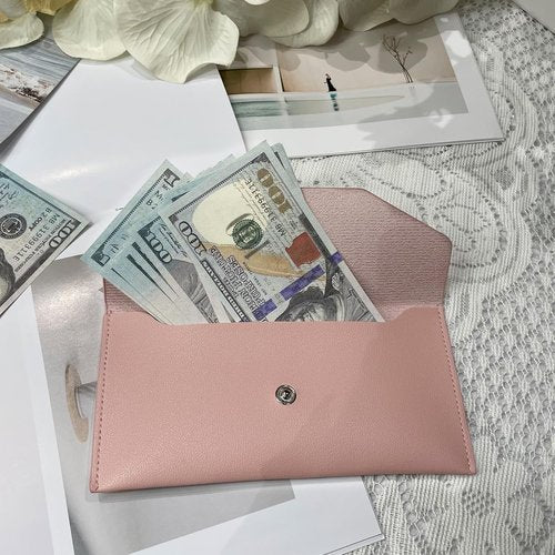 Pu Leather Cash Envelope Wallet - Reusable Cash Stuffing Wallet for Men & Women | Pink