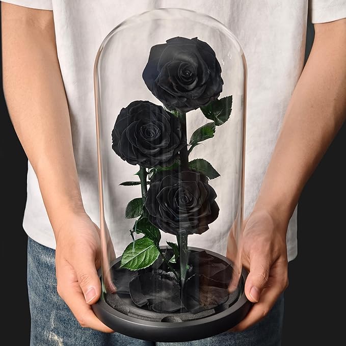 Glass Rose Preserved Flowers, 12.3inch Forever Roses Gift, Flowers for Delivery, Long Lasting Eternal Flower Rose Gifts for Women Mom Wife Girlfriend Grandma Black