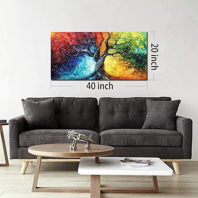 THRLVEART Colorful Tree Pictures Wall Decor for Living Room - Home Office Decor for Women - Tree of life Wall Art for Dorm Room Girl Size 20" x 40"