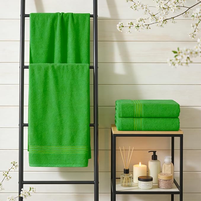 COZYART Classic Green Bath Towels for Bathroom 6 Pcs, Turkish Cotton Bath Towel Set Super Soft Highly Absorbent Durable 650 GSM Shower Towels for Daily Use