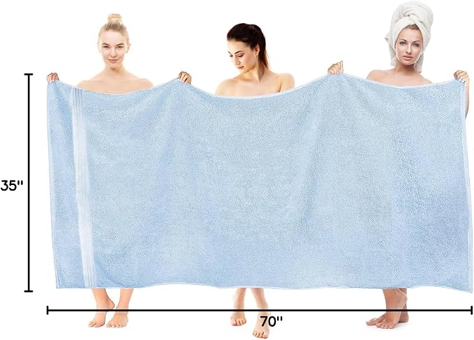 COZYART Light Blue Oversized Bath Sheet for Bathroom 35x70 Cotton Body Shower Towel Soft Absorbent Durable 650GSM Extra Large Towels for Daily Use