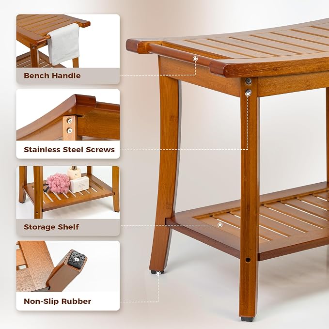 Utoplike Teak Bathtub Caddy Tray Bath Tray for Tub, Bamboo Shower Bench with Storage