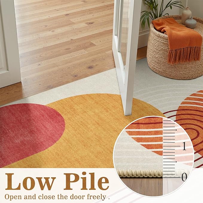 DCX Abstract Machine Washable 3x5 Rug, Mid Century Modern Rug for Living Room, Soft Low Pile Non Slip Carpet, Kid & Pet Friendly Stain Resistant Rug for Bedroom Dining Room Office, Orange & Yellow