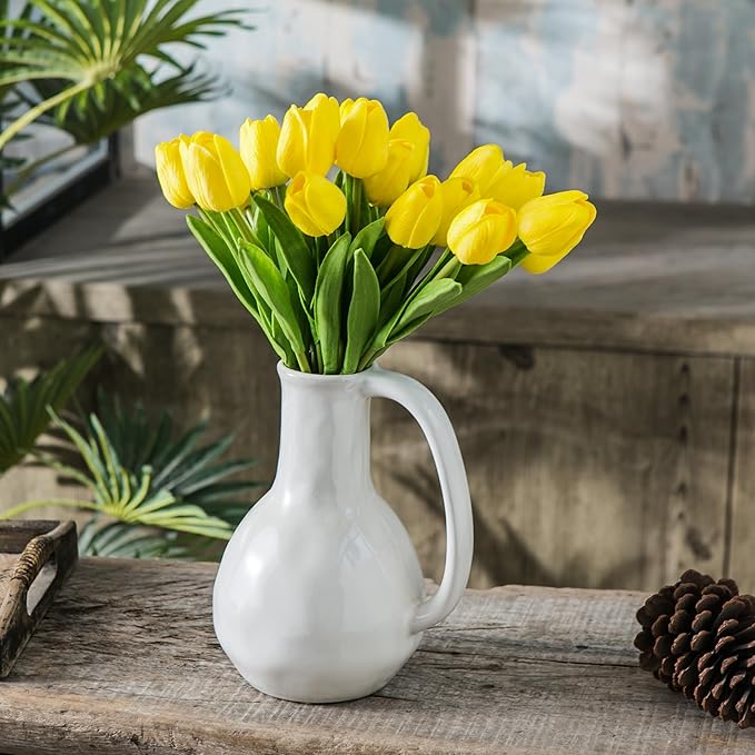 20pcs Yellow Artificial Tulip Flowers, Silk Fake Flowers 13" for Mother's Day, Easter, Valentine’s Day Gifts in Bulk, Home, Kitchen, Wedding Decorations