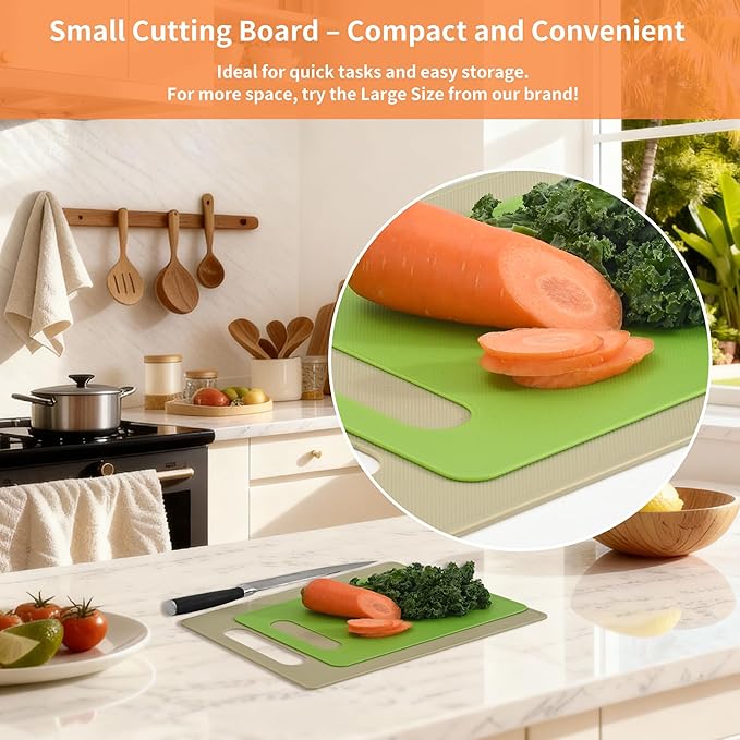 Cutting Board Set of 4, 11.4" x 7.5" x 0.1", Red Green Yellow White, Plastic Kitchen Cutting Boards with Juice Groove & Handle Hole, Lightweight & Dishwasher Safe
