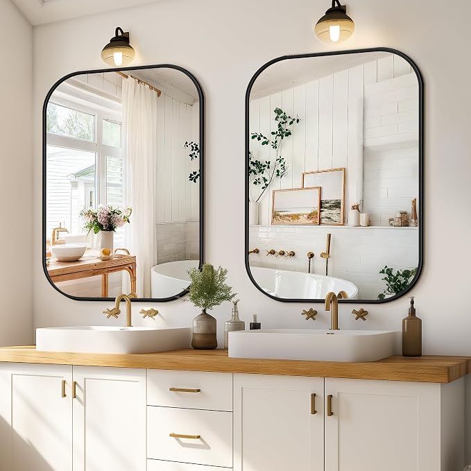 FICTOR Bathroom Vanity Mirror for Wall, 2 Pack 28" x 40" Rectangle Bathroom Mirror for Over Sink, Metal Framed, Hangs Horizontally or Vertically(Black)