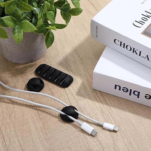 Cable Clips Cord Holder - 24 Pack Black Adhesive Cable Organizer for Desk, Car, Nightstand - Cord Management Clips for Phone Chargers, USB, Computer Cables