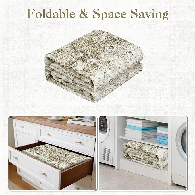 Washable 5x7 Area Rugs for Living Room Low Pile Boho Small Carpet Soft Bedroom Rug Vintage Distressed Indoor Rugs Non Shedding Thin Retro Carpet for Kitchen Nursery Dining Room, Green