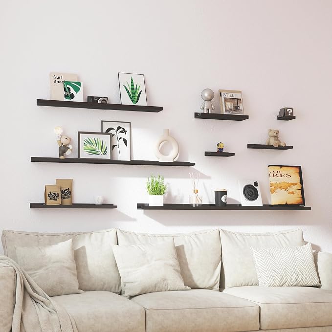 Long Floating Shelves for Wall Decor, Long Wall Mounted Storage Shelf for Bedroom, Living Room, Bathroom, Kitchen, Nursery, Display Picture Ledge Shelf with Lip Set of 2-48 Inches, Black