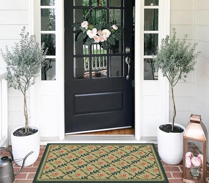Jute-Look Outdoor Rug - 28" x 43" Front Door Mat Indoor Outside Entrance Non-Slip Washable Outdoor Welcome Mats for Front Door Neutral Khaki Rugs for Entryway Kitchen Bedroom Front Porch Decor